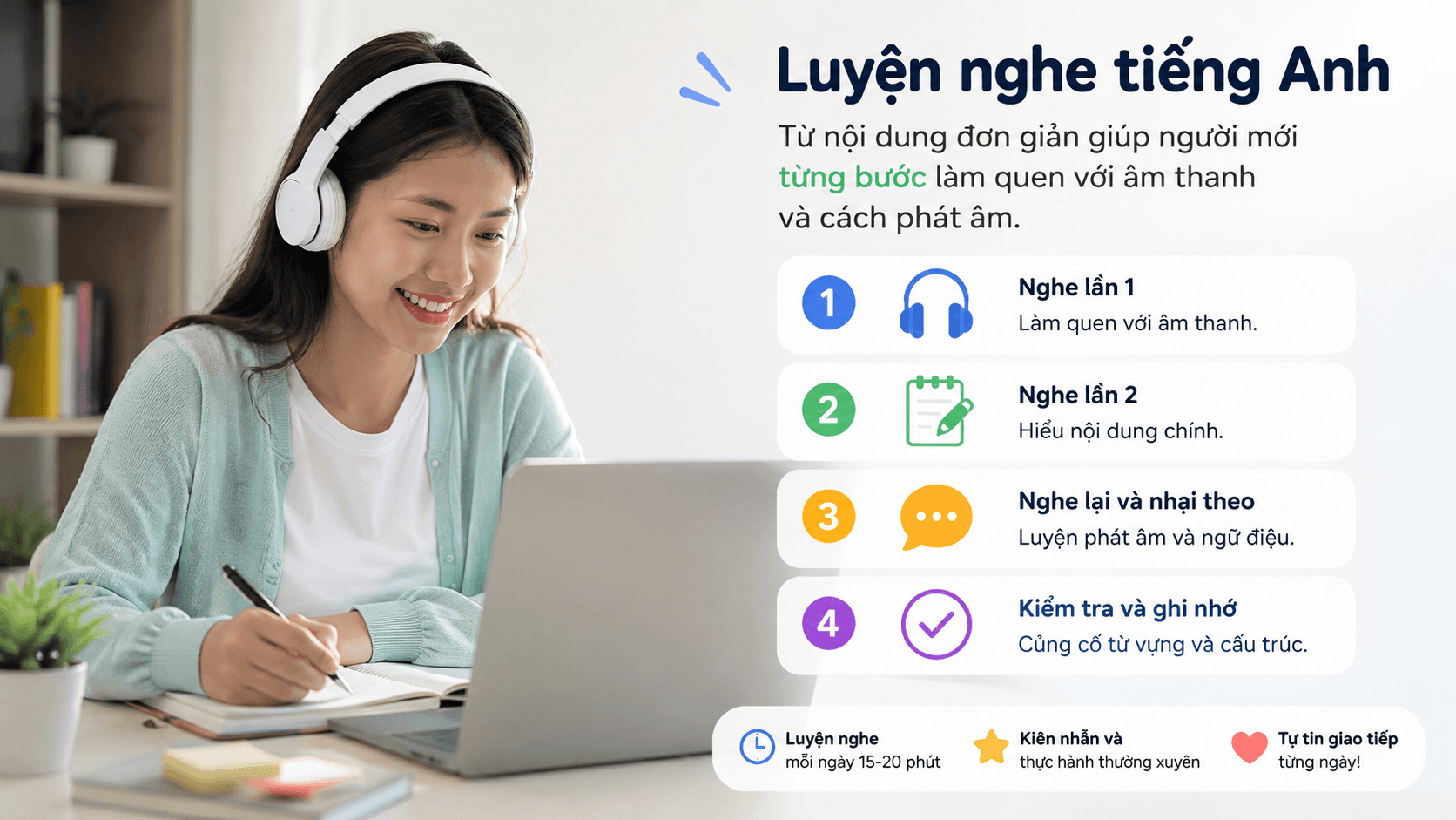 Cách luyện nghe tiếng anh cho người mới bắt đầu từ con số 0?