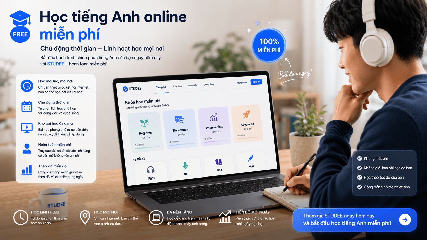 Ưu Đãi Học Tiếng Anh Online Miễn Phí Tại STUDEE Có Gì?